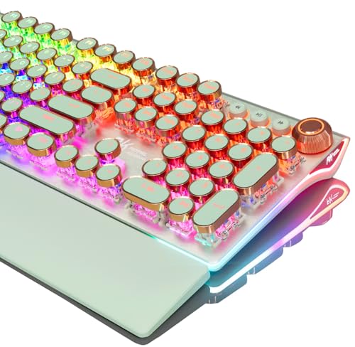 RK ROYAL KLUDGE X108 Typewriter Style Mechanical Keyboard, Wired Gaming Keyboard 108 Keys RGB Backlit Sidelight, Detachable Wrist Rest, Volume Knob, Retro Round Keycaps Blue Switches - Green - color: green, size: blue switch
