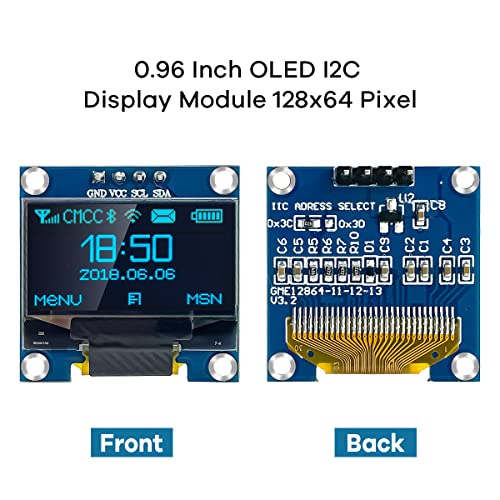 Hosyond 5 Pcs 0.96 Inch OLED I2C IIC Display Module 12864 128x64 Pixel SSD1306 Mini Self-Luminous OLED Screen Board Compatible with Arduino Raspberry Pi (Blue) - color: Blue
