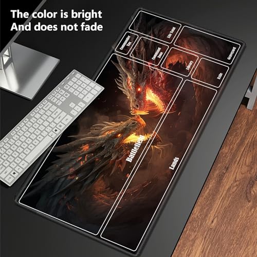 Board Game Mat TCG Playmat Plus 50 Pcs Card Sleeves, 24 x 14 inches Table Mats Games Mousepad with Zones Smooth Surface for MTG RPG CCG Trading Card Game Play Mats, Fierce Fire Dragon - color: Fierce Fire Dragon, size: Zone 1