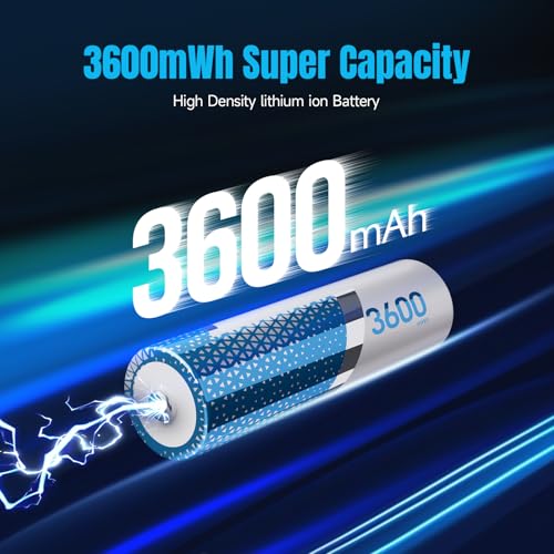 3600mWh Rechargeable Lithium AA Batteries, 4 Pack High Capacity 1.5V Constant AA Li-ion Rechargeable Batteries for Camera, Doorbell, Smart Lock Deadbolt, Security Aralm System - size: 4 AA 3600 mWh