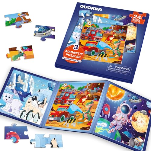 Magnetic Puzzles for Toddlers 3-5 - Kids Travel Toys for Boys and Girls | 24 Pieces Kids Puzzles Ages 2-4 - Travel Games for Kids 4-6 - Learning Animal, Space, Dino Car Airplane Road Trip Activities - color: 6. Space 24 Pcs