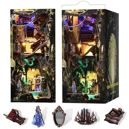 MiniCity Down the Rabbit Hole DIY Book Nook Kit, Miniature Puzzle with LED | 400-piece DIY book nook with LED and dust cover; glue/tools and guide included; 8-10 hr build for home decor, ages 14+. - style: Down The Rabbit-Hole Alice in Wonderland