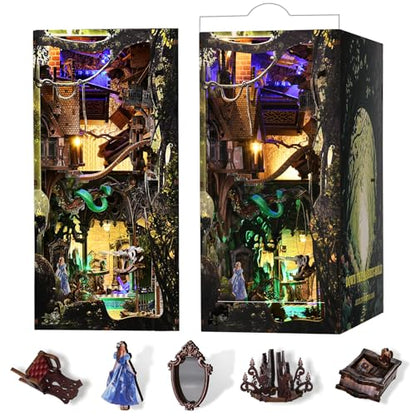 MiniCity Down the Rabbit Hole DIY Book Nook Kit, Miniature Puzzle with LED | 400-piece DIY book nook with LED and dust cover; glue/tools and guide included; 8-10 hr build for home decor, ages 14+. - style: Down The Rabbit-Hole Alice in Wonderland