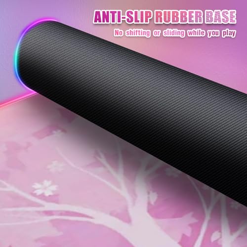 RGB Mouse Pad for Gaming I Large Mousepad with 14 Led Modes I Keyboard Pad Gaming Desk Mat I Non-Slip Rubber Base Mouse Mat I 900x400x4mm Waterproof Mousepad for Women Girl Gamer I Light Pink - color: Light Pink