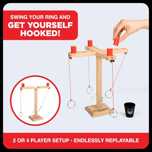 Buzzed 4-Way Hook & Ring Drinking Game for A Bachelor Party or Dorm Room Game Night, Fun Social Drinking Games, Adult Games and Party Games, Includes 1 Hook Unit, 4 Pawns, 1 Cup, and Instructions - style: 4-Way Hook & Ring
