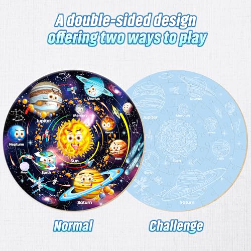 SYNARRY Solar System Floor Puzzles for Kids Ages 4-8, Large 70 Piece Jigsaw Puzzles for Kids Ages 4-6, Space Planet Astronaut Toys Puzzles, Preschool Learning Toys, Easter Basket Stuffers for Boy Girl - style: Solar System