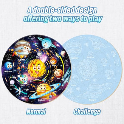 SYNARRY Solar System Floor Puzzles for Kids Ages 4-8, Large 70 Piece Jigsaw Puzzles for Kids Ages 4-6, Space Planet Astronaut Toys Puzzles, Preschool Learning Toys, Easter Basket Stuffers for Boy Girl - style: Solar System