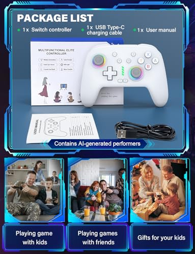 ZRZLMVP Wireless Switch Controllers for Nintendo Switch/OLED/Lite/Switch 2 | 1000mAh Rechargeable Switch Pro Controller with 9 Colors LED Light, Switch Control with Wake Up,Turbo,Vibration,6 Axis Gyro - color: Offwhite