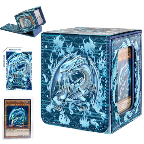 Card Deck Box for YGO MTG | 110+ Double Sleeved Cards Storage Box Trading Games Leather Storage Box with Card Divider,Laser Card,Card Holder - color: White Dragon