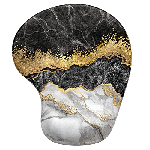 Hsurbtra Ergonomic Mouse Pad with Wrist Rest Support, Gel Mouse Pads with Non-Slip PU Base, Pain Relief Memory Foam Computer Mat, Cute Office Supplies Desk Decro Accessories, Black Marble - color: Black Marble, size: Normal