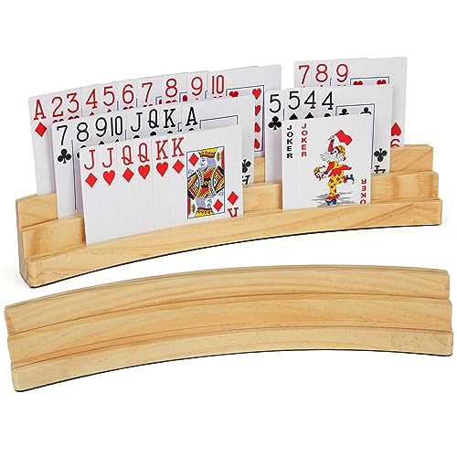 LotFancy Playing Card Holders for Kids Adults Seniors, Set of 2, 3 Tiers, Hands Free Curved Wooden Card Holder for Family Card Game Night, Canasta, Bridge, Poker Parties - style: 2-Pack