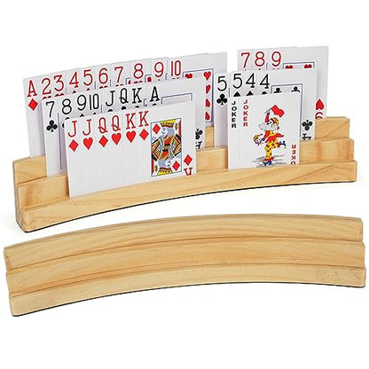 LotFancy Playing Card Holders for Kids Adults Seniors, Set of 2, 3 Tiers, Hands Free Curved Wooden Card Holder for Family Card Game Night, Canasta, Bridge, Poker Parties - style: 2-Pack