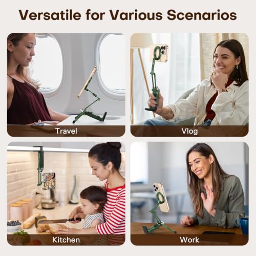OMOTON 360°Rotating Adjustable Aluminum for MagSafe Tripod Mount, Green | Magnetic Phone Tripod for iPhone 17/16/15 Pro Max Air, Foldable Cell Phone Stand Fits Vlog, Gym Travel Essentials Accessories - color: 6-Green
