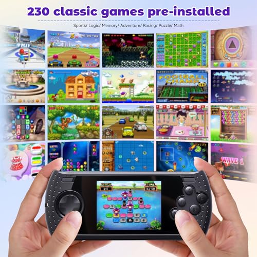 16 Bit Handheld Game for Kids Built-in 230 HD Classic Retro Video Games USB Rechargeable 3.0 Inch Childrens Travel Electronics Toys Portable Gaming Player System Gift for Boys Girls Ages 4-8-12 - style: Black