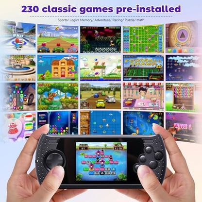 16 Bit Handheld Game for Kids Built-in 230 HD Classic Retro Video Games USB Rechargeable 3.0 Inch Childrens Travel Electronics Toys Portable Gaming Player System Gift for Boys Girls Ages 4-8-12 - style: Black