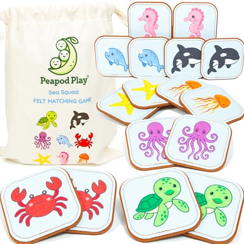 Felt Sea Creature Matching Game for Toddlers – Ocean Memory Game & Flash Cards – Soft and Safe for Ages 1+ – Montessori Preschool Learning Activity – Educational Sea Creature Toy for Girls & Boys - color: Ocean