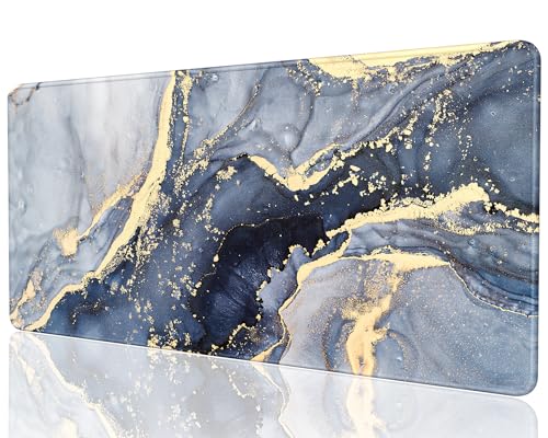 Desk Mat, 32" x 16" XXL Extended Large Gaming Mouse Pad, Desktop Decor Desk Pad, Cute Men Women Office Supplies and Accessories, XL Mouse Mat for Laptop & Keyboard, Blue Gray Gold Marble - color: Blue Gray Gold Marble, size: 32L x 16W inches