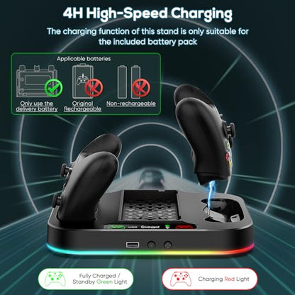 Cooling Stand for Xbox Series S with RGB Light, MENEEA Fast Charger Station with 2x1400mAH Batteries,Cooler Accessories with 3-Speed Adjustable Fan, Dual Charger Dock, 15 Light Modes, 2.0 USB Port - color: Black