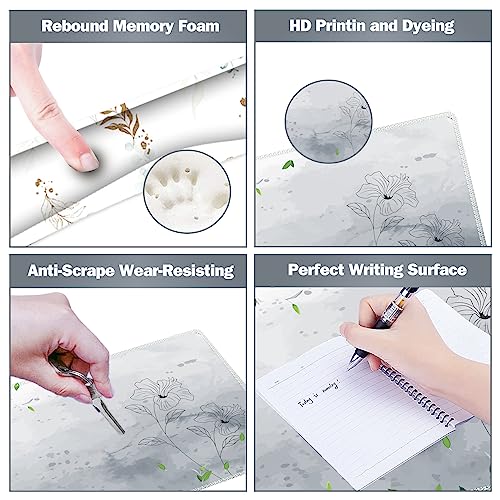 ARTSO Gaming Mouse Pad Wrist Support Set, XXL Large Desk Mat Mousepad + Keyboard Wrist Support+ Mouse Wrist Rest+Coaster 4in1 Ergonomic, Memory Foam -Green Leaves and Line Flower - color: Green leaves and Line Flower