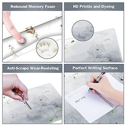ARTSO Gaming Mouse Pad Wrist Support Set, XXL Large Desk Mat Mousepad + Keyboard Wrist Support+ Mouse Wrist Rest+Coaster 4in1 Ergonomic, Memory Foam -Green Leaves and Line Flower - color: Green leaves and Line Flower