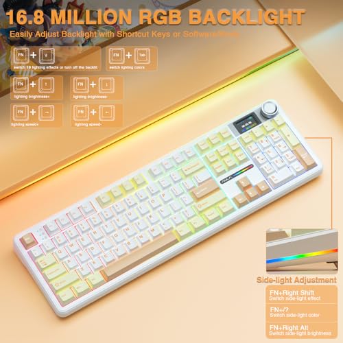 AULA F108 PRO - Wireless Mechanical Keyboard with Screen&Knob,Hot Swappable Gaming Keyboard with 8000mAh Battery,Pre-lubed Switches,RGB Backlit,PBT Keycaps Creamy Sounding Computer Keyboards,104 Keys - color: Mocha Mousse