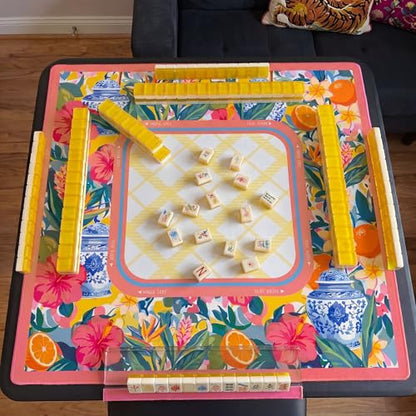 Drydiet Mahjong Mat for Table 31.5 x 31.5 Inch American Mahjong Mat with Carrying Bag, Non-Slip Noise Reduction Table Item for Family Poker Domino Board Game Night & Party Use(Yellow Lemon) - style: Yellow Lemon