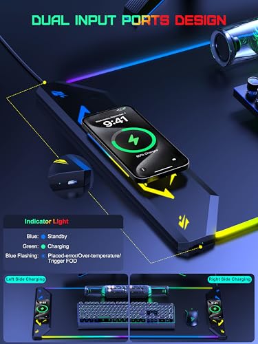 TopMade Wireless Charging Mouse Pad, RGB Gaming Mousepad, 35.4" x 15.8" Extra Large Waterproof Keyboard Desk Pad, Cool Computer Desk Mat, Black (Includes 20W PD Power Adapter & 6.56ft Woven Cable) - color: RGB Black-35.4"x15.8"-with Adapter