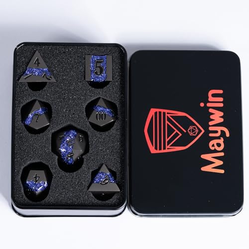Galaxy Metal Dice Set, 7PCS Polyhedral DND Dice with Glitter Resin Inlay, Heavy Metal RPG Dice for Dungeons and Dragons Tabletop Games - color: Pearl Gun Purple