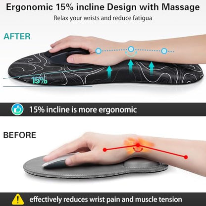 Canjoy Mouse Pad with Wrist Rest, Ergonomic Wrist Support with Massage | Ergonomic Massage Design & Relax and Relieve Fatigue & Non-Slip & PU Base, Comfortable Computer Mousepad for Office Home - color: Black Topographic