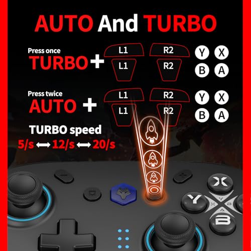 NBCP X6 2 Pack Wireless Bluetooth Pro Controller Compatible with Nintendo Switch Controller For Switch 2 Controller, PC, Android, iOS - 6-Axis Gyro,Dual 4-Level Vibration, Anti-Drift Joysticks, Turbo, 2 Programmable Buttons, Wake-Up,Screenshot - color: Bl