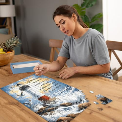 Puzzles for Adults 1000 Pieces, Lighthouse Jigsaw Puzzles - Lighthouse Beacon, Impossible Christian Bible Puzzle for Seniors Families,27.56x19.69 Inches, 1:1 Poster, Letter on The Back