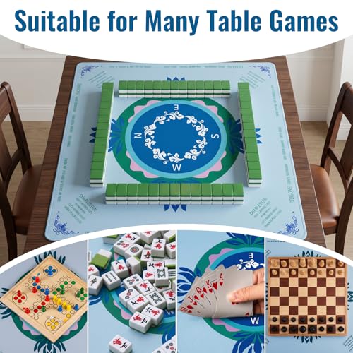 Mahjong Mat for Table, American Mahjong Mat with Printed Rules, 31.5 x 31.5Inch, Anti-Slip, Noise-Reducing Table Cover for Mahjong, Dominoes, Board Games, Poker, and Card Games (Light Blue) - color: Light Blue