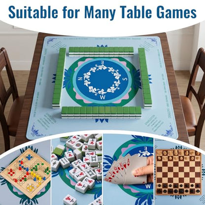 Mahjong Mat for Table, American Mahjong Mat with Printed Rules, 31.5 x 31.5Inch, Anti-Slip, Noise-Reducing Table Cover for Mahjong, Dominoes, Board Games, Poker, and Card Games (Light Blue) - color: Light Blue