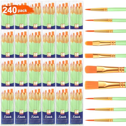ESRICH Paint Brushes Set,24 Packs 240 Pcs Acrylic Paint Brush Set,Acrylic Oil Watercolor, Face Nail Art, Miniature Detailing,Rock Painting,Painting Artist Professional Kits(Green) - color: Green, size: 240