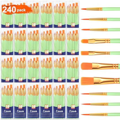 ESRICH Paint Brushes Set,24 Packs 240 Pcs Acrylic Paint Brush Set,Acrylic Oil Watercolor, Face Nail Art, Miniature Detailing,Rock Painting,Painting Artist Professional Kits(Green) - color: Green, size: 240