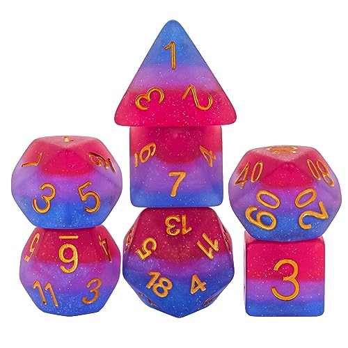 7PCS DND Dice Bisexual-Pride Polyhedral Dice Set D&D Homosexual Flag for RPG and Other Tabletop Games(Matte) | Leather Storage Bag, DM Gift, for Dungeons and Dragons Role Playing Games - color: Flag-bisexual-pride(matte)