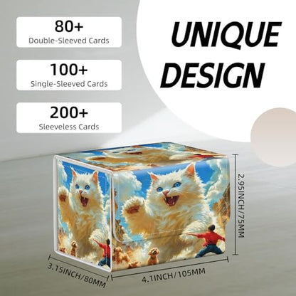 Trading Card Storage Box, Holds 100+ for MTG Cards, Premium PU Leather with Magnetic Closure, Giant White Cat And A Boy Durable Deck Box for Magic the Gathering, Trading Card Games - color: Giant White Cat And A Boy