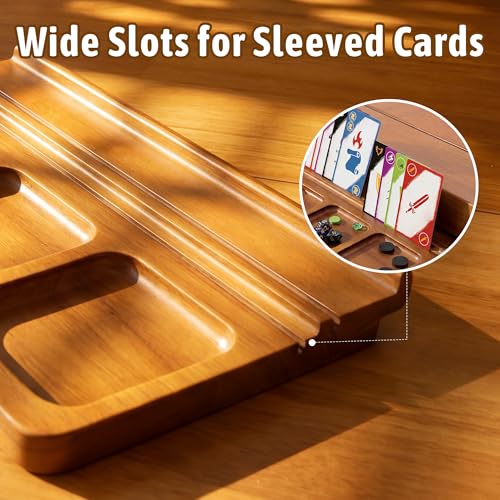 2-Pack Solid Wood Dice Tray with Card Holder Stand,Multi-Compartment Card Organizer & Playing Card Tray for Board Games, Tarot Cards, Coins, Tabletop Gaming Accessories (Oak)