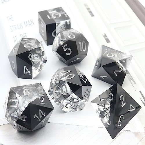 Haxtec Sharp Edge DND Dice Set Black Swirls Resin Dice with Dice Case D&D Dice for RPG Role Playing Games Compatible with Dungeons and Dragons Gifts - color: Black Silver