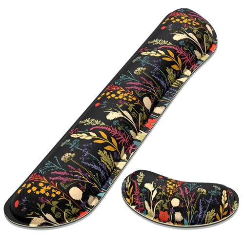Dapesuom Enlarge Keyboard Wrist Rest, Memory Foam Wrist Cushion for Desk Mats Support, Typing Pain Relief Keyboard Mouse Pad Rests Set with Non-Slip Base for Gaming Laptop Computer, Floral Cartoon - color: Cute Floral Cartoon