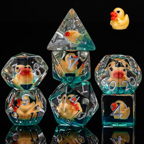 Resin D&D Dice Set, 7pcs Polyhedral Dice (D4, D6, D8, D10, D12, D20, D%) for Dungeons and Dragons, RPG, MTG (Yellow Duck) for Ages 15 and Up - color: Yellow Duck