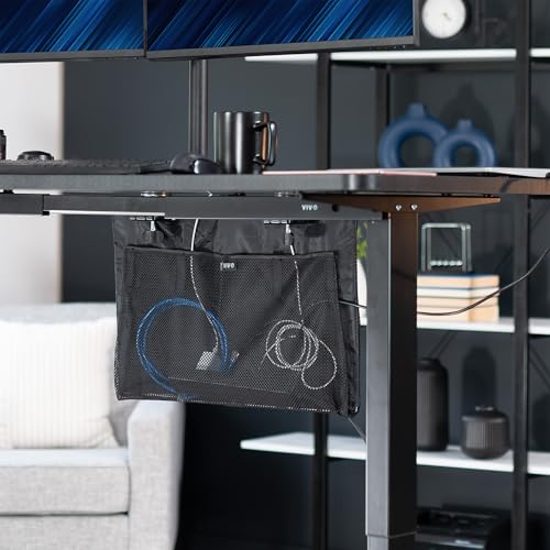 VIVO Black Clamp-on 24 inch Desk Cable Management Sleeve, DESK-SKIRT-24P | Privacy Desk Skirt, Cable Organizer, Wire Hider Kit Panel System - size: 24" Panel