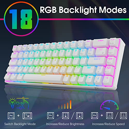 RK ROYAL KLUDGE RK68 Mechanical Gaming Keyboard, 65% Compact Size, White | Wired RGB 60% Keyboard, Hot Swappable Pre-lubed Red Switch, No-Comflict 68 Keys with Shine-through Keycaps for WIN/Mac Gamer