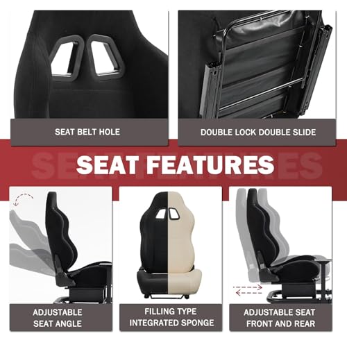 Supllueer Racing Sim Cockpit with Ergonomic Seat and Single Monitor Stand | 50mm Large Round Tube Simulator Stand Fit for Logitech/Fanatec/Thrustmaster G27 G923 G920 , No Steering Wheel Shift Pedal TV