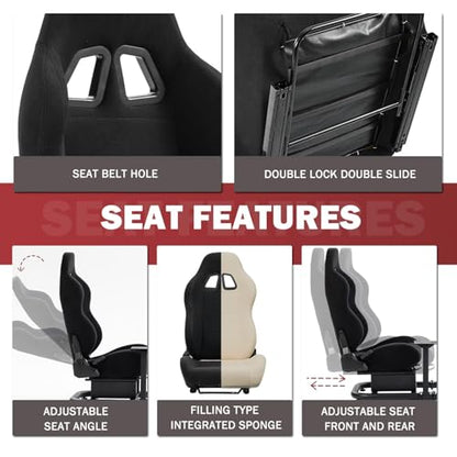 Supllueer Racing Sim Cockpit with Ergonomic Seat and Single Monitor Stand | 50mm Large Round Tube Simulator Stand Fit for Logitech/Fanatec/Thrustmaster G27 G923 G920 , No Steering Wheel Shift Pedal TV