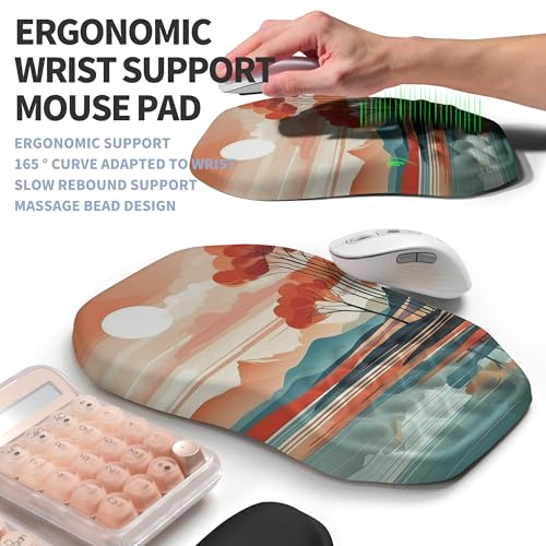 2-in-1 Ergonomic Set, Wave Keyboard Wrist Rest and Massage Slope Mouse Pad Wrist Support, Rebound Memory Foam for Relieve Carpal Tunnel Syndrome and Wrist Pain (Landscape) - color: Landscape