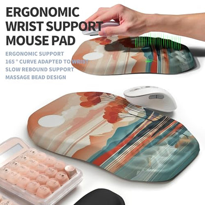 2-in-1 Ergonomic Set, Wave Keyboard Wrist Rest and Massage Slope Mouse Pad Wrist Support, Rebound Memory Foam for Relieve Carpal Tunnel Syndrome and Wrist Pain (Landscape) - color: Landscape