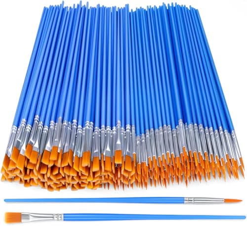 AROIC Acrylic Paint Brush Bulk, 200 pcs Round Flat Tip Nylon Hair Brushes | Professional Oil Watercolor Artist Painting Brushes, Adult Drawing Kit for All Purpose Face Canvas Rock Painting Art Supplies - color: Blue, size: 100Flat +100Fine
