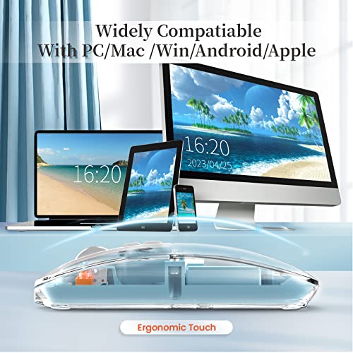 A.JAZZ Wireless Bluetooth5.1&2.4G Mini Lightweight Mouse,Transparent Clear Cool,Rechargeable Silent Computer Mice,Nano USB C Receiver,LED Battery Magic Silm for Office/PC/Mac/Laptop/Apple/ipad(Blue) - color: Blue