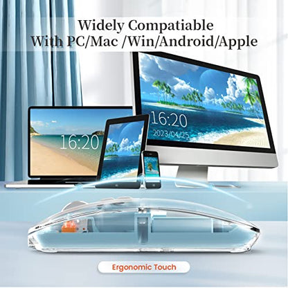 A.JAZZ Wireless Bluetooth5.1&2.4G Mini Lightweight Mouse,Transparent Clear Cool,Rechargeable Silent Computer Mice,Nano USB C Receiver,LED Battery Magic Silm for Office/PC/Mac/Laptop/Apple/ipad(Blue) - color: Blue